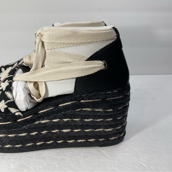 Vince Camuto Women’s Tishea Espadrille Wedge Sandals Black Cream Embroidered NWT - Picture 6 of 14